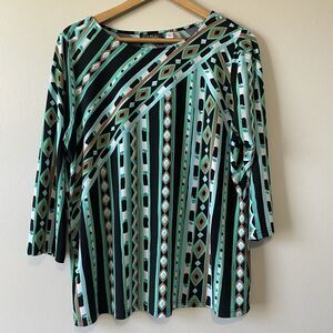 Bob Mackie Wearable Art Long Sleeve  Knit Tunic Top  Size L Artsy Casual Office